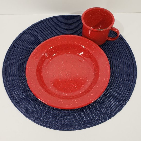 Vintage Red Speckled Enamelware Mugs (2) and Bowls (2) - Picture 4 of 5